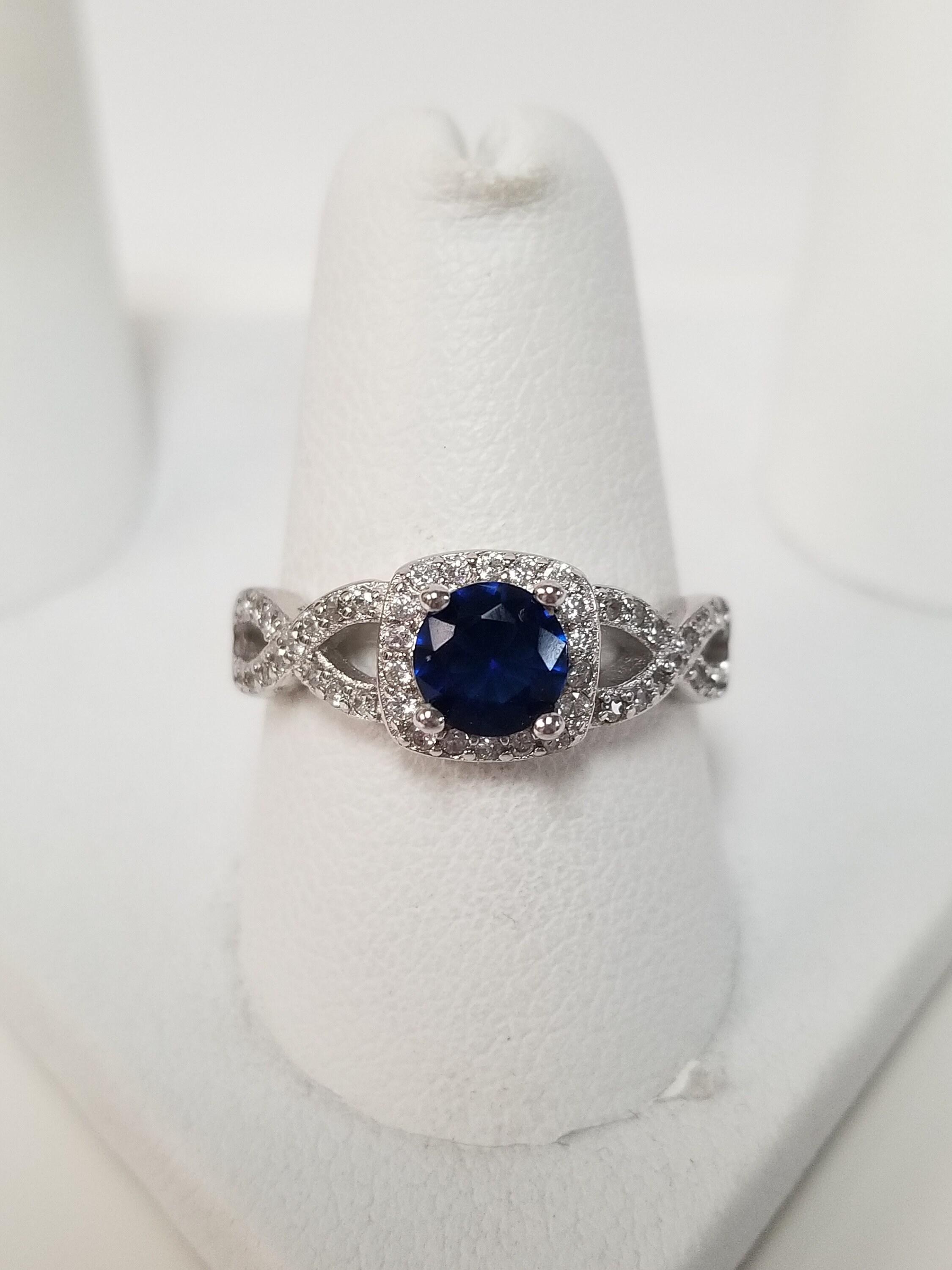 6MM Cushion Cut Gemstone Birthstone and White Cubic Zirconia Women's Engagement Ring | 925 Sterling Silver | Adjustable