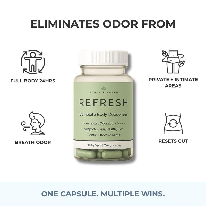 Earth & Ember | REFRESH Complete Body Deodorizer & Internal Cleanse Supplement with Chlorophyll Charcoal Parsley Peppermint Zinc & Vitamin C | Vegan Non-GMO Gluten-Free