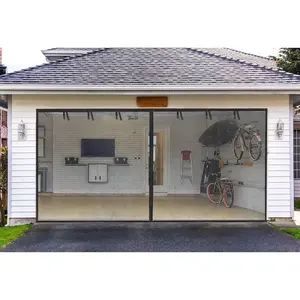 Garage Screen Doors for 2-Car Garage -16x7FT, Fiberglass 2300g/5.1 Lb Heavy Duty Magnetic Door Screen, Hands-Free with 6 Roll Up Straps for Patio, Outdoor, Gym, Sun House Porch, Black