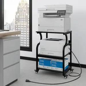 Large Printer Stand,24''x20''x29''Printer Table with Adjustable Storage Shelf,3 Tier Rolling Printer Cart with Wheels, Office Multifunctional Shelves for Heat Press (Black)