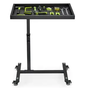 Adjustable Work Table with Wheels, Mechanic Rolling Tool Tray Table for Garage Repair Shops DIY, 220LBS Capacity Mobile Heavy Duty Steel Tool Cart (Black)