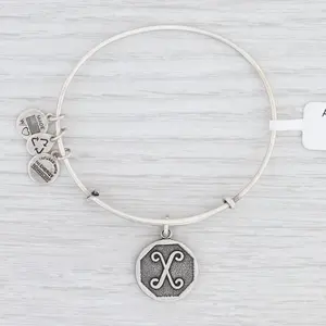 New Alex and Ani Initial X Bangle Charm Bracelet Rafaelian Silver Expandable