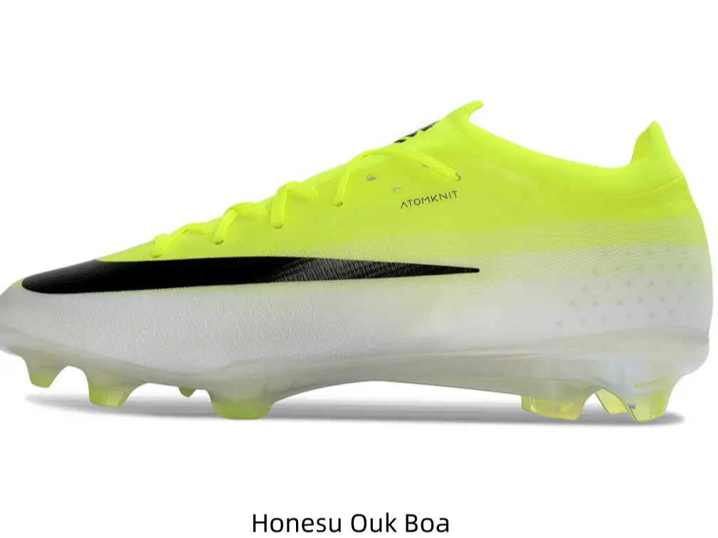 Neon Lime White Gradient Low Cut Firm Ground Cleats Black Side Stripe Soccer Training Shoes