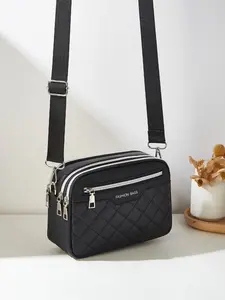 Women's Fashion Letter Embroidered Square Crossbody Bag, Adjustable Shoulder Strap, Multiple Zippers, Plain Color, Stylish Handbag, Adjustable Strap Purse, Casual Shoulder Bag