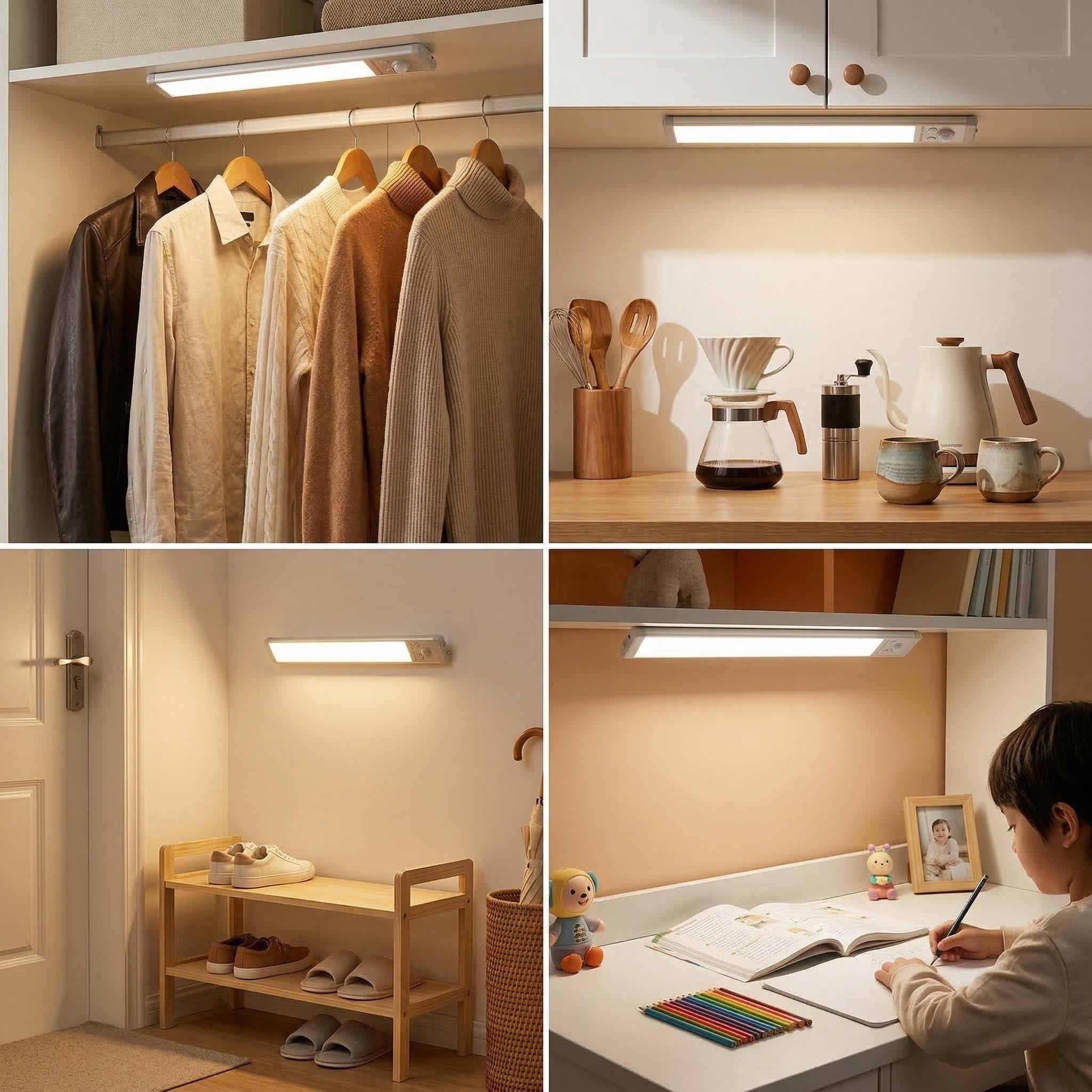 2-Pack Motion Sensor Light, Rechargeable LED Night Light with Magnetic Mount, Auto On/Off, Ultra-Thin for Closet Hallway Bathroom Stairs Kitchen, Upgraded