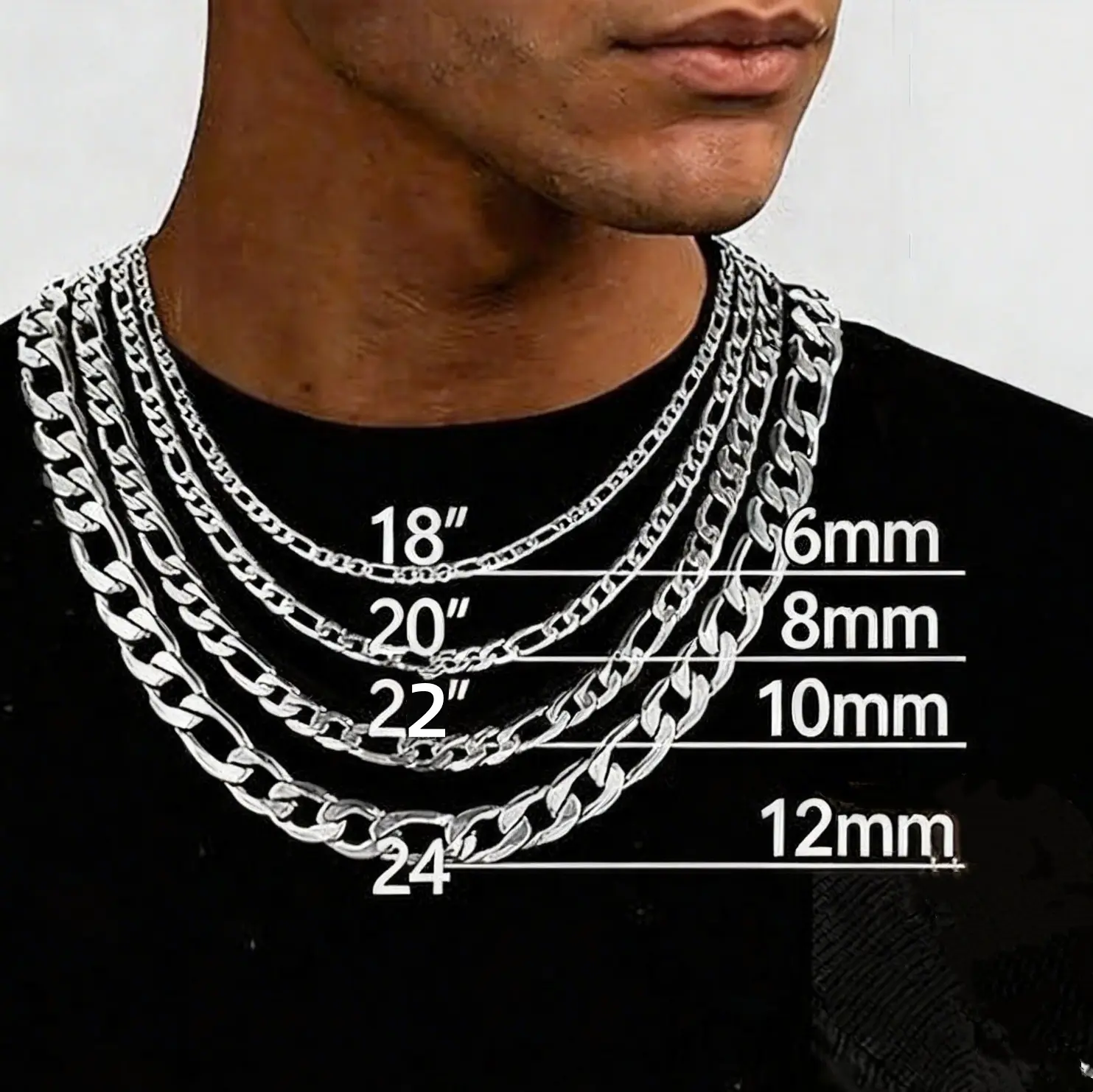 Men's 925 Sterling silver plated 6MM/8MM/10MM/12MM Chain Necklace for Man Women Fashion Jewelry High End Necklace， 20-24 Inch Italian-Style Cuban Link, Tarnish-Free Nanotech Coating, Hip Hop Streetwear,Minimalist Layering Jewelry, Gift for Himsummerwins