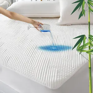 Waterproof California King Mattress Protector Rayon Bamboo - 3D Air Fiber Cooling Mattress Cover Breathable Ultra Soft Noiseless Fits up to 26'' Deep Pocket Machine Washable