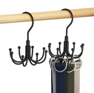 2 Pack Belt Hangers for Closet, 360° Rotatable Belt Rack, Multipurpose Smooth Hanging Organiser Tool with 8 Hanging Hooks for Belt, Bra, Tank Top, Tie, Scarf, Purse