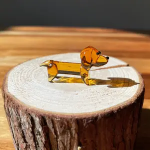 Handmade Dachshund Dog Glass Figurine, Blown Glass Dog, Art Glass Animals, Tiny Dachshund Miniature Sculpture, Gift for dog lovers