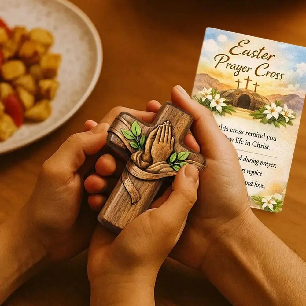 Pocket Prayer Cross — Walnut Wood Cross with Prayer Card & Gift Bag
