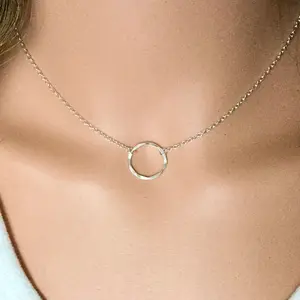 Single Circle of Life Karma Necklace 18 + 2" with Heart Pendant in 14K Gold-Plated Alloy for Women