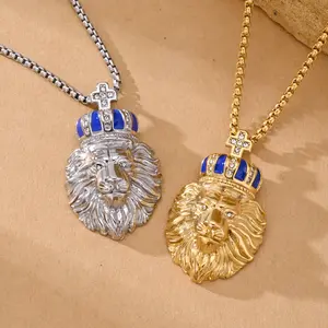 Crown Lion Head Necklace, Hip Hop Punk Charm Stainless Steel Necklace, Suitable for Daily, Party, Festival Gift, Boyfriend Birthday Gift, Christmas Gift