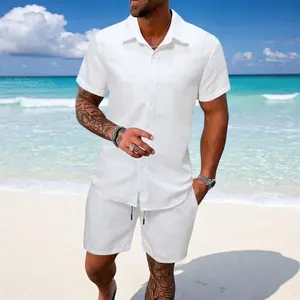 Men's Regular-Fit Short-Sleeve Pajama Set Casual Comfortable Button-Down Top and Shorts Sleepwear Set for Summer Menswear Homewear