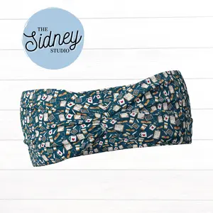 The Sidney Studio Navy Nurse Doodles Wide Twist Headband for Women Soft Double Brushed Polyester Stylish Practical Hair Accessories