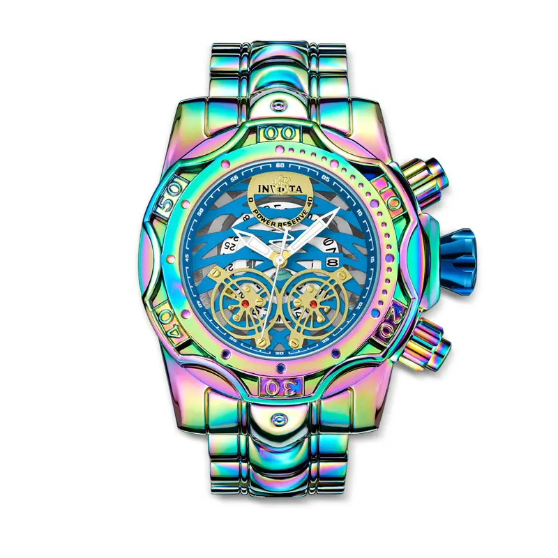 Rainbow Plated Hollow Double Flywheel Big Dial Quartz Wristwatch For Men
