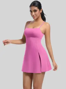 Women's Solid Cut Out Backless Split Thigh Cami Dress, Sporty Adjustable Strap Sleeveless Short Dress for Outdoor Yoga Gym Workout, Ladies Sportswear Tennis Dress Sleeveless for All Seasons