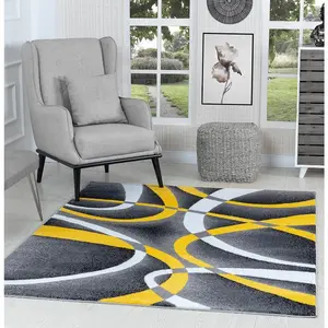 Modern Abstract Curved Line Geometric Flannel Area Rug - Yellow Grey White Contemporary Print Soft Mat for Living Room, Non-Slip Minimalist Home Decor#AbstractCurveRug #GeometricContemporaryMat #MinimalistHomeDecor #YellowGreyCarpet #NonSlipFlannelRug