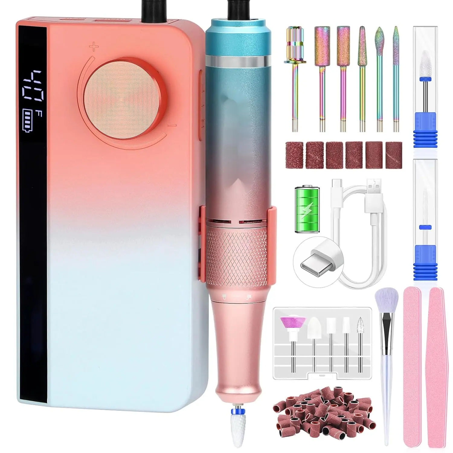 Electric Nail Drill Professional: 40000RPM Upgrad Nail Drill Kit 2024 Beautiful Gradient Sunset Color Scheme Nail Drill Machine Portable Nail File & Buffers Salon Use Manicure Pedicure