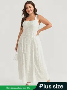 【Plus Size】 Solid Floral Jacquard Zipper Dress, Elegant Sleeveless Long Dress for Party Wedding Guest, Women's Plus Clothing for Summer