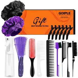 【Hair Brush Gift Box】Hair Brush Set Detangler Brush Satin Bonnet Nylon Bristle Brush Edge Tool Kit for Curly Hair Styling Detangling Multifunctional Haircare Sleeping