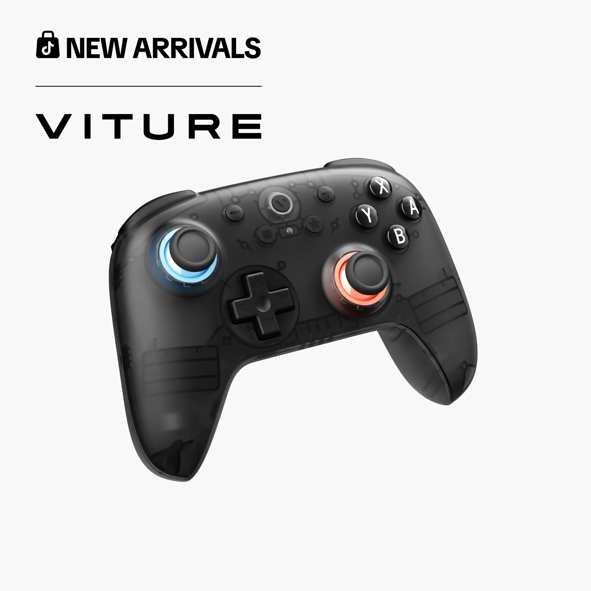 VITURE × 8BitDo Ultimate 2C Bluetooth Gaming Controller for Switch & Switch 2 | 6-Axis Motion Control | Hall Effect Joysticks | Rumble Vibration | Turbo Function | Wake on Shake | Smoky Translucent