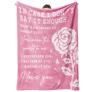 Gifts for Her, Anniversary Birthday Gifts for Girlfriend, Wife, Romantic Pink Blanket with Rose Print, I Love You Gifts for Her, Wedding, Valentines Day Gift, Soft Throw Blanket