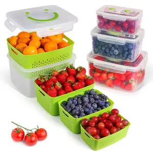 Built-Way Fruit Containers for Fridge - Smiley Design, Built-in Colander, BPA-Free, Stackable, Fruit Storage Solution, Ideal for Berries & Kitchen Utensils