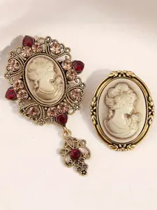 Vintage Hollow Out Design Brooch (2pcs), Luxurious Palace Style Rhinestone Decorated Brooch, French Pin, Fashion Accessories for Women & Girls, Trendy All-match & Exquisite Brooches for Birthday Gift