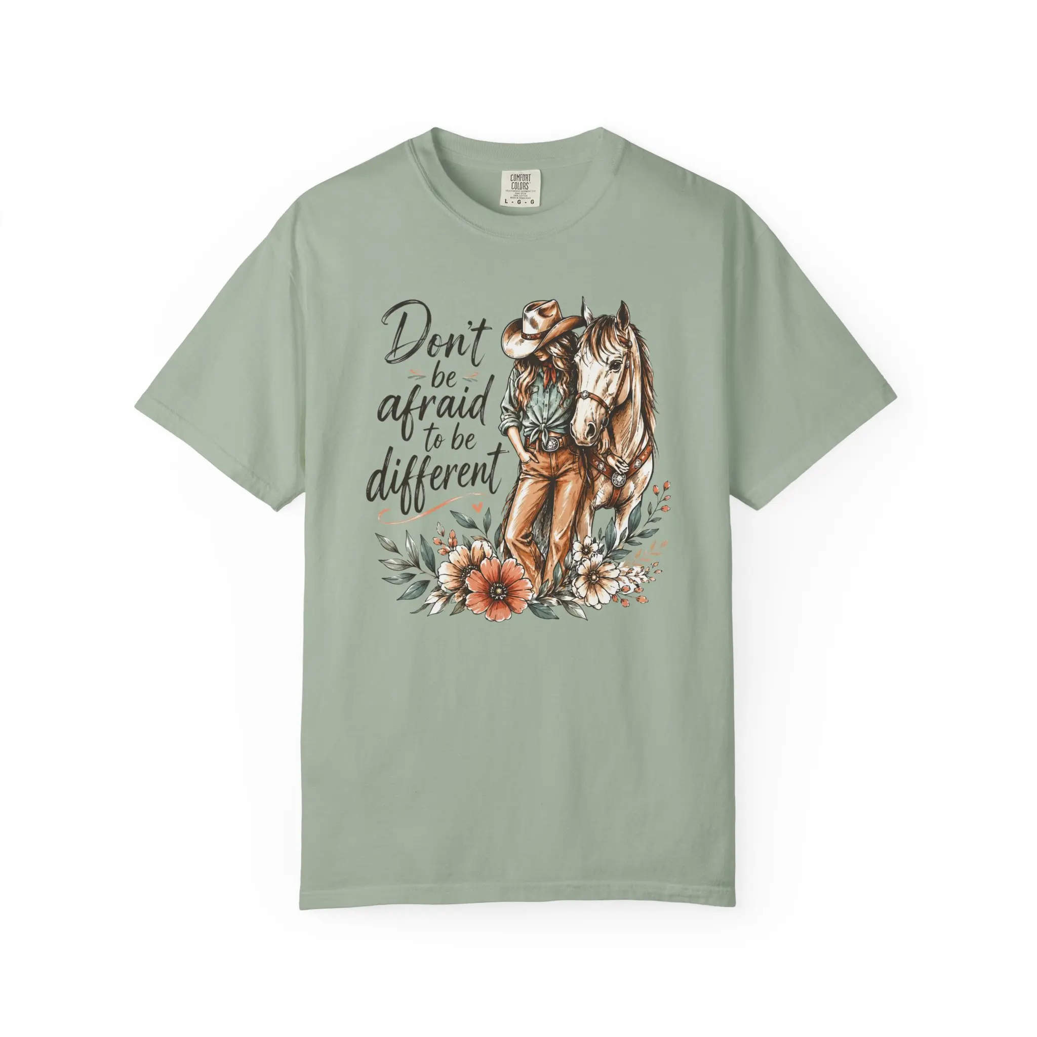 Don't Be Afraid to Be Different Cowgirl and Horse Illustration Tee T-Shirt Comfort Colors