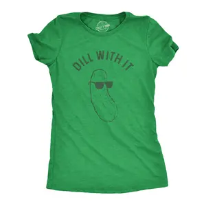 Womens Dill With It T Shirt Funny Cool Sunglasses Pickle Tee for Ladies Funny Womens T Shirts Cute Vintage Fashion Casual Ladies T-Shirt Gift Funny Food Top Women's Novelty Tees