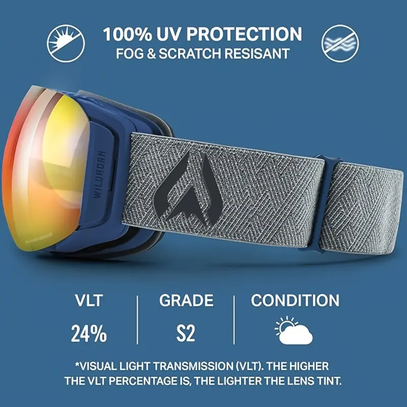 Headhunter Midnight Blue Flame Reflective Ski Goggles - Double Layer, No Fog, Windproof, UV Protection for Snowboarding, Winter Sports & Mountain Adventures, PC Frame, Vibrant Gradient Lens, Winter Sports Gear |   Adventure Goggles |   Durable Pc Frame
