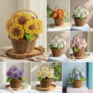 Crochet Sunflower Bouquet, Crochet Sunflower Bouquet Knitted Potted Flowers Home/ Decorations Handmade Artificial Flower for Mom Birthday Anniversary Valentines