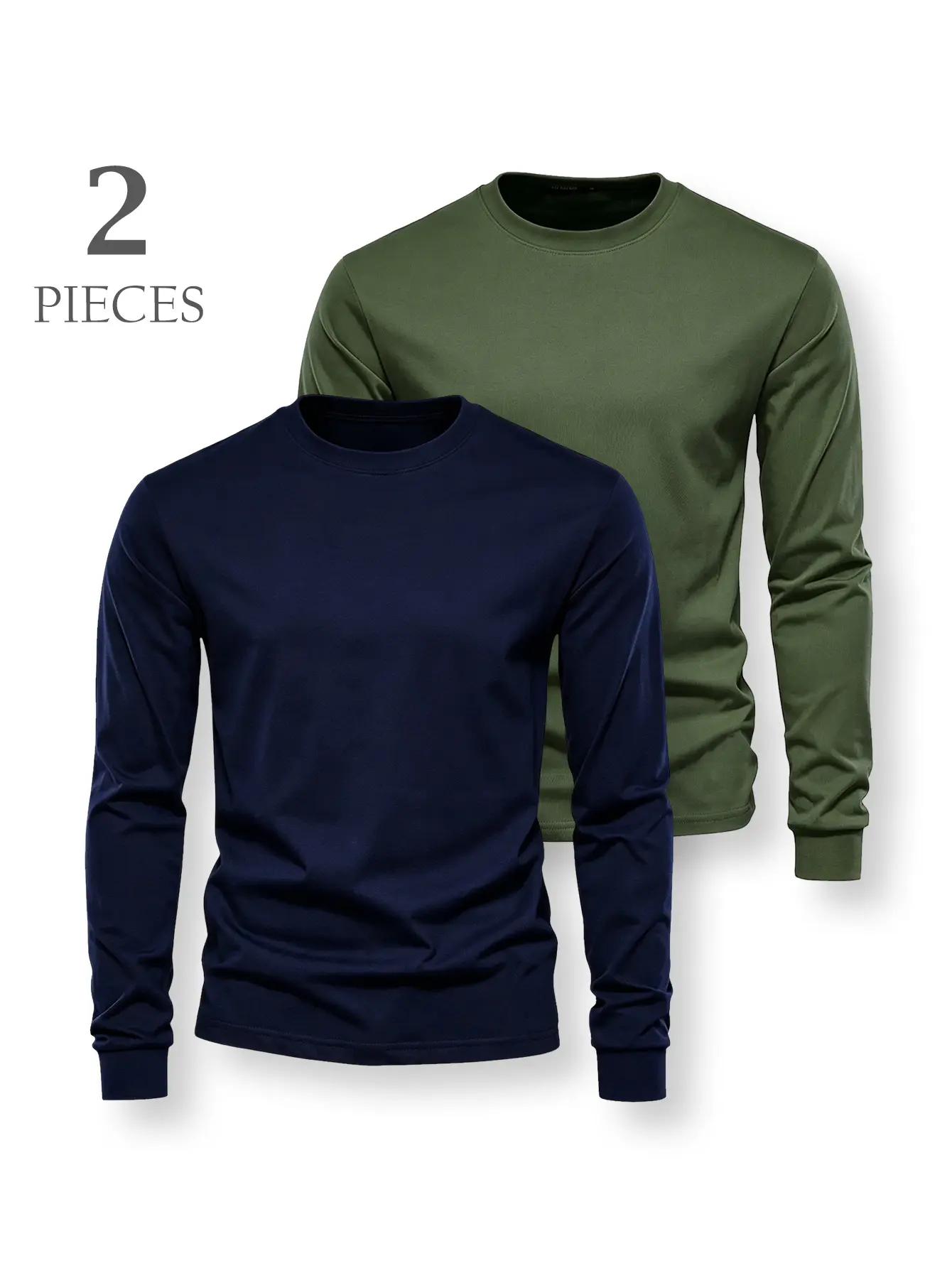 Men's Pure Cotton Crew Neck Long Sleeve T-Shirt, Ribbed Cuffs, Moderately Thick Fabric, Unisex All-Season Versatile Casual Basic Top, Perfect Holiday Gift