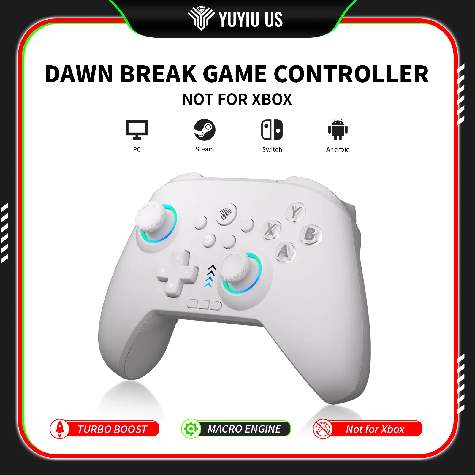 YUYIU Dawn Breaker Custom Wireless Gaming Controller - No Stick Drift, Hall Effect Sticks, Linear Triggers, Dual Vibration, RGB Macro Keys, Color Changing, Wireless Play, No Cables, Multi-Platform for PC, Switch, Steam, Non-Xbox Gaming Accessory techvibes