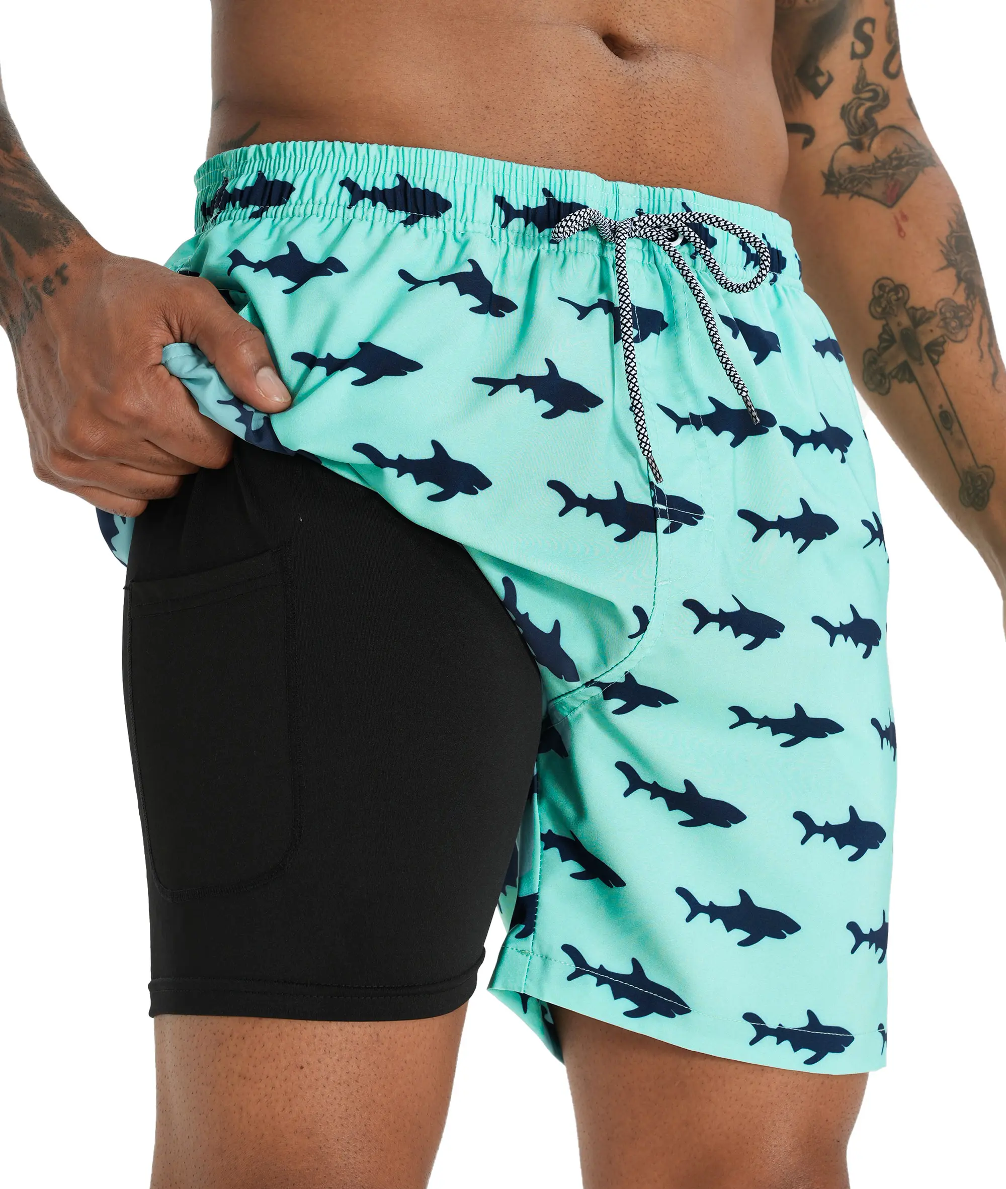 APTRO Men's Quick Dry 2 in 1 Swim Trunks with Compression Liner UPF50+ 4-way Stretch Board Shorts for Swimming Beach Sports.  Local shipping.