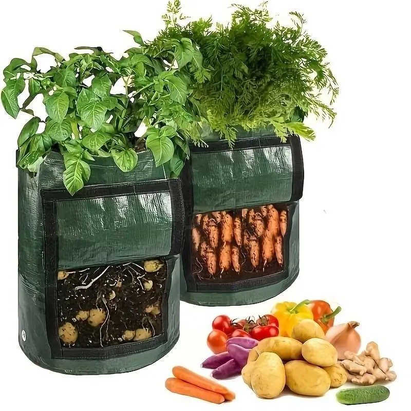 2-Pack Potato Grow Bags with Visual Window and Drainage Holes, 5/7/10 Gallon Pe Planting Containers, Reusable Garden Planter for Vegetables, Potato Planting Planters, Outdoor Planters