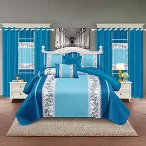 Upgraded Luxury Bedspread Set - 9 Piece Thick Cotton Touch Bed Cover Curtain Set for Autumn and Winter,Blue bohemia，Queen/King/Cal King bedding sets