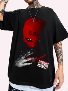 Men's Loose Fit Graphic T-Shirt, Short Sleeve Tee, Cool Street Fashion Vibe Style, Vintage Distressed Print, Skateboard Culture, Concert, Urban Casual Wear, Streetwear, Menswear