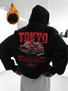 Men's Fall Winter Hooded Sweatshirt, Racing Print, Drawstring and Kangaroo Pocket Design, Casual Comfortable Fabric, Street Fashion, Graphic Print Hoodie, Casual Streetwear Sweatshirt