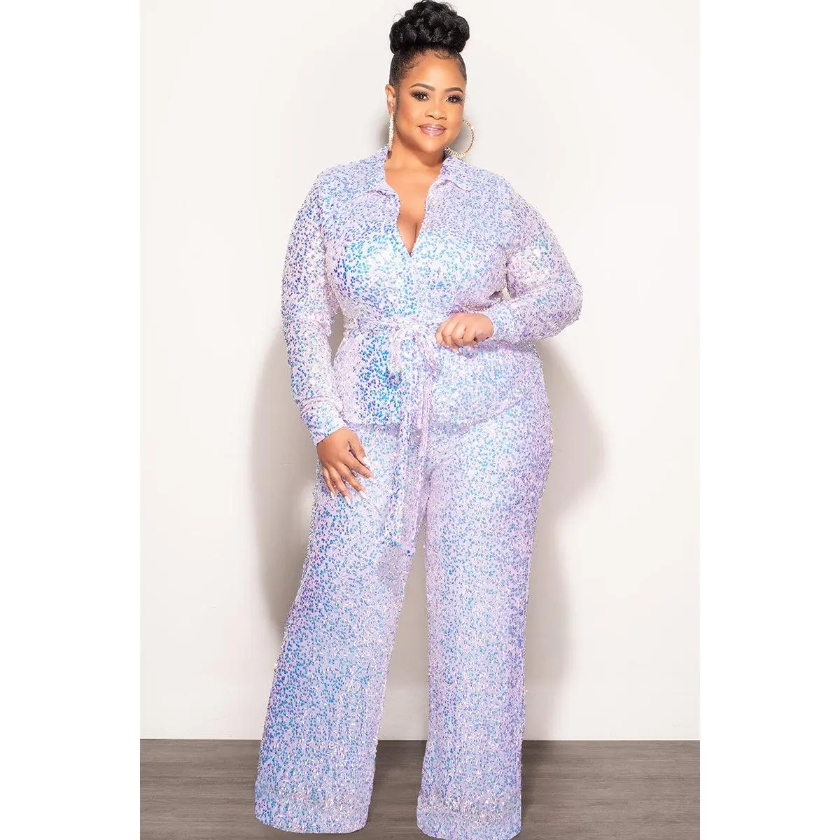 Final Sale Plus Size 2pc Sequin Set in Iridescent Lavender