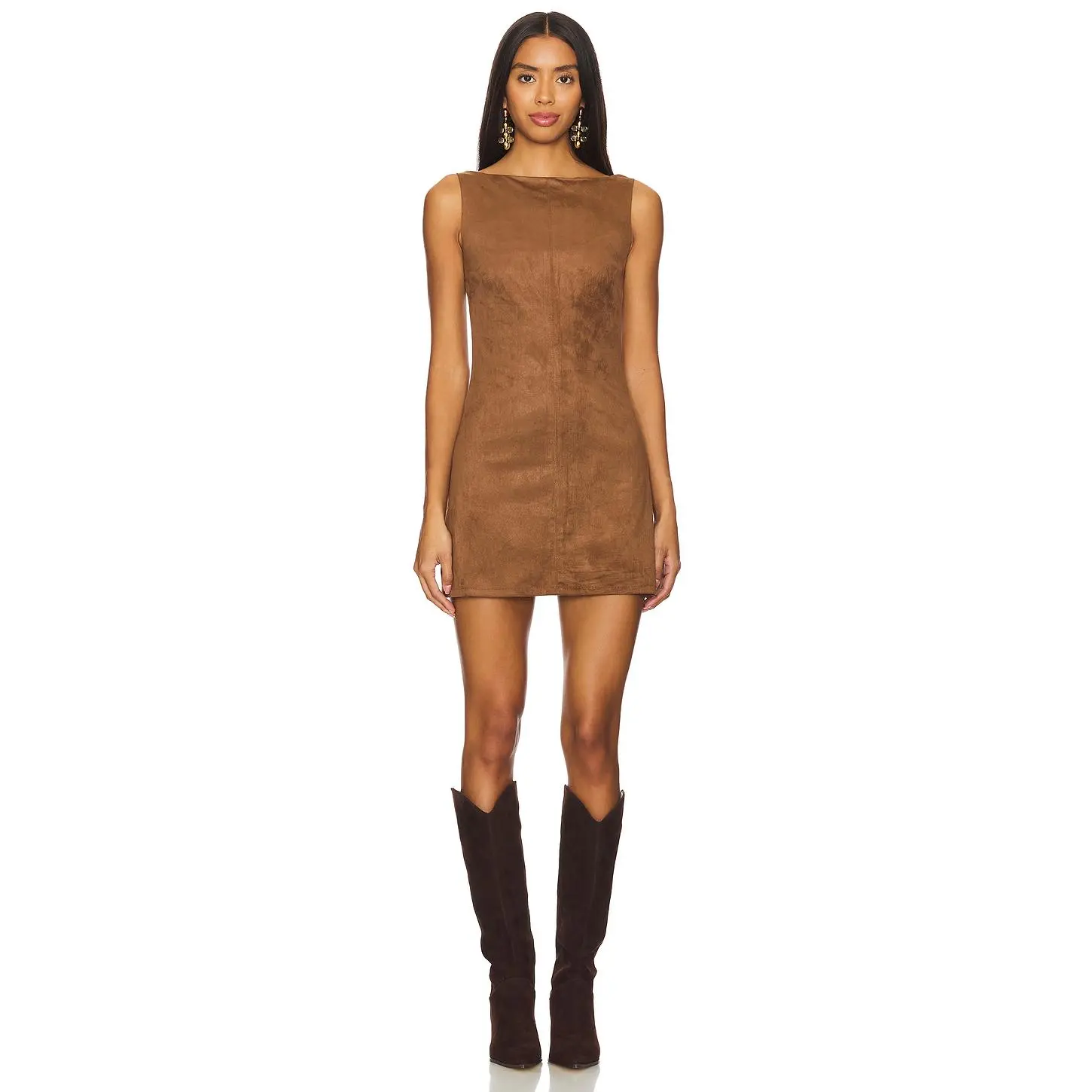 Tularosa Mimi Faux Suede Dress in Chocolate Brown