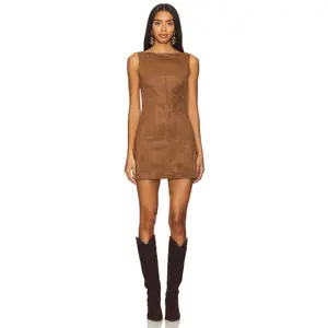 Tularosa Mimi Faux Suede Dress in Chocolate Brown