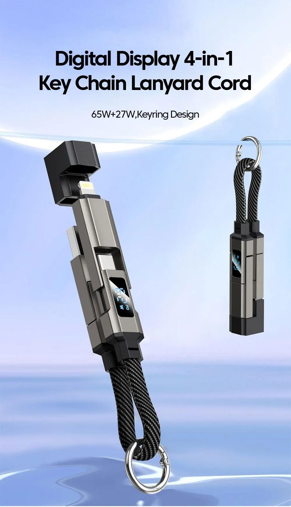 65W 4 in 1 Digital Display Super Fast Charging Keychain Data Cable Intelligent Digital Display Short Wire