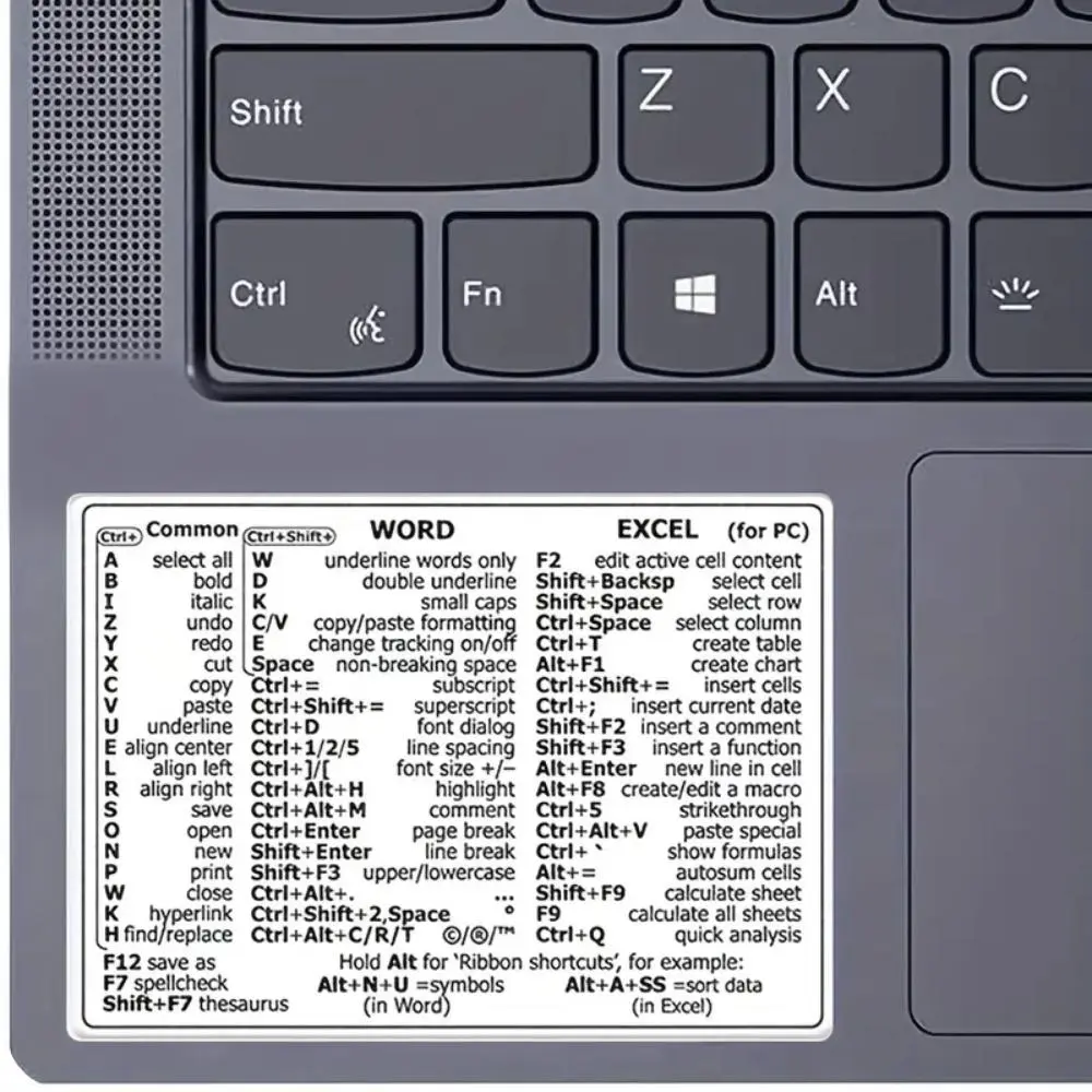 Word & Excel Shortcut Sticker for Fall, Laptop Keyboard Decal for Office Home, Laptop Keyboard Shortcut Stickers, Office Keyboard Accessories for Work Efficiency, Self Adhesive Sticker, Includes Sticker