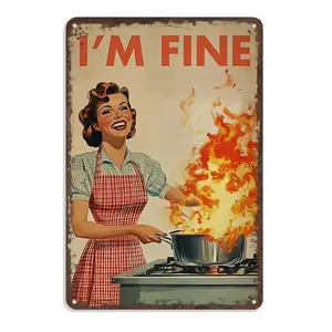Funny Aluminum Sign 50s Vintage Plaque Decor Signage Sarcastic Kitchen  - “I’M Fine” Retro Wall Art Decor For Kitchen Dining Room 8x12 Inch Easy Hanging Gift Metal
