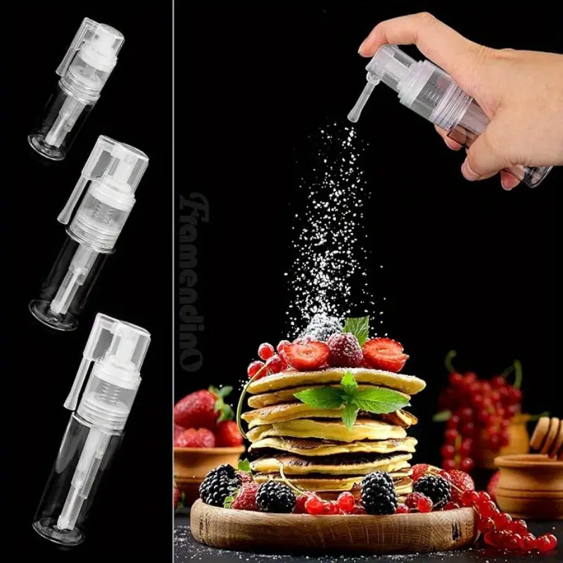 Reusable Press Powder Bottle, Refillable Spray Bottle 14-60ML Empty Bottle, Refillable Design, Used for Pastry Decoration, Long Nozzle Sprayer, Baking Tool, Plastic Bottles