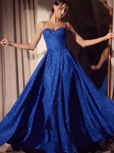 Glitter Corset Evening Gown T706 Enchanting A-line Gown with Glitter-dusted Fabric Sweetheart Neckline Structured Bodice and Pleated Skirt for Formal Occasions Formal Formal Womenswear Elegant Elegant Prom Workwear Prom Prom Fit ( Non Returnable)