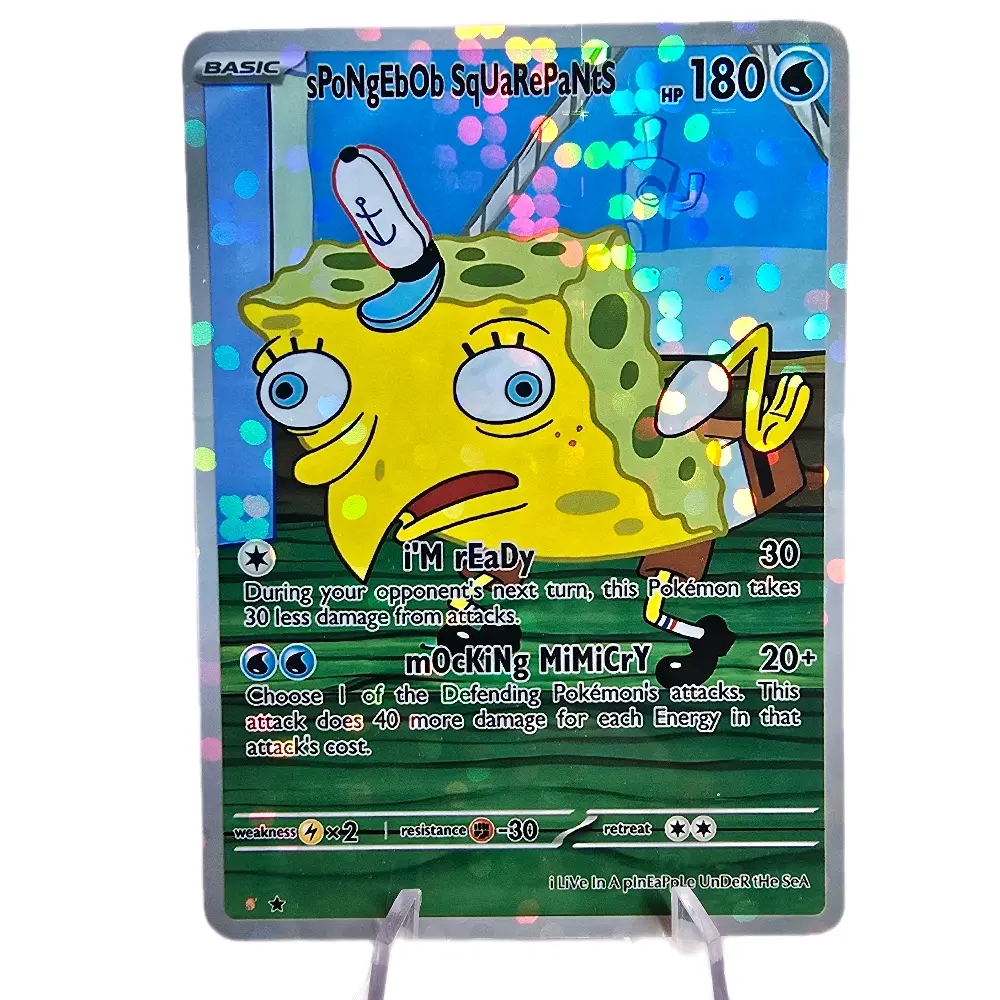Mocking SpongeBob Meme Custom Pokmon Card - Bubble Holo Finish - Physical  TCG - TikTok Shop