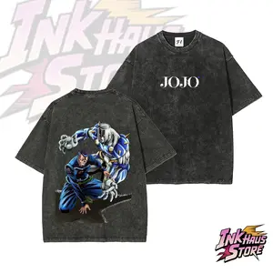 Okuyasu Nijimura, a character from *JoJo's Bizarre Adventure: Diamond Is Unbreakable*, and his Stand, "The Hand"，anime fashion streetwear gym fit--Short Sleeve Cotton Unisex Retro wash Tee