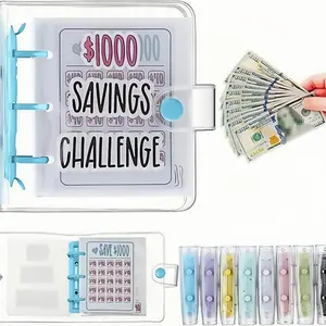 Savings Challenge Binder, 1 Count Reusable Budget Book with Cash Envelope, Clear Cover Budget Planner with Money Storage Bag, Budget Planner for Home Office, Girly Office Supplies, 2024 School Supplies